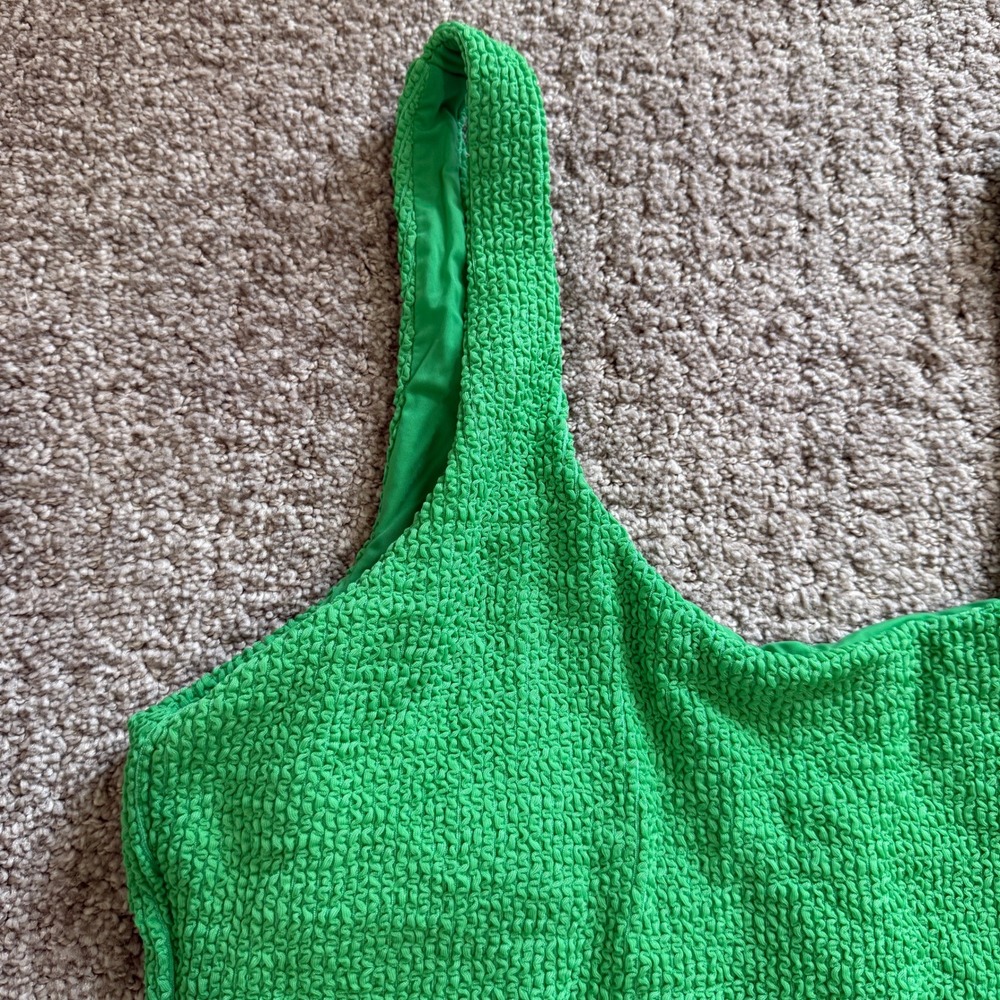 It's Now Cool Clover Green Crinkle Low Back One Piece Swimsuit Large Retro - Picture 3 of 10
